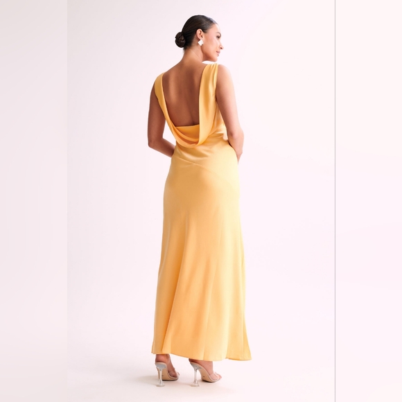 Nadia Maxi Satin Dress With Back Cowl - Lemon Size M - Picture 4 of 12